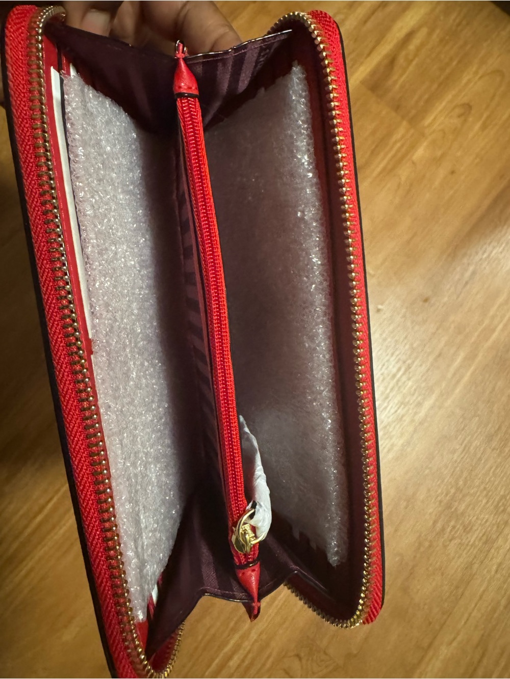 Women's Red Zip-Around Wallet with Gold Hardware